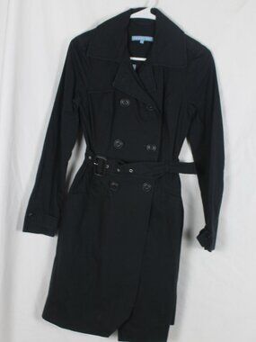 Smart Set Women's Small Black Double Breasted Trench Coat Belted Jacket Collared